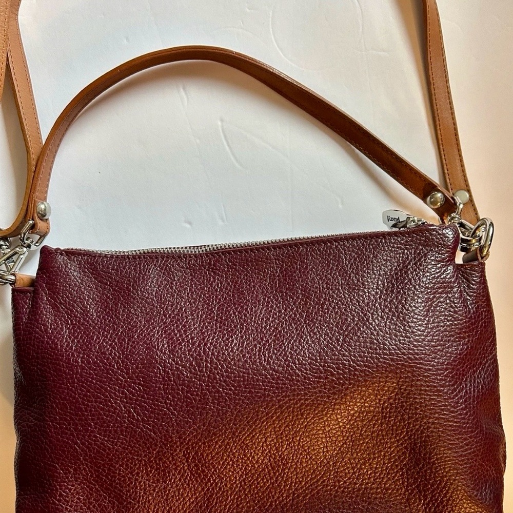 Valentina Women's Burgundy Leather Crossbody Bag with Tan Strap - Picture 2 of 10